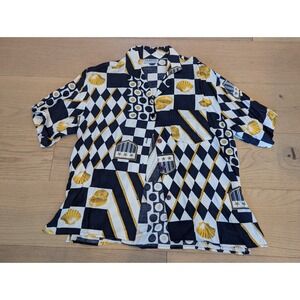 Vtg 90s Pliers LTD Nautical Shell Print Button Down Short Sleeve Shirt